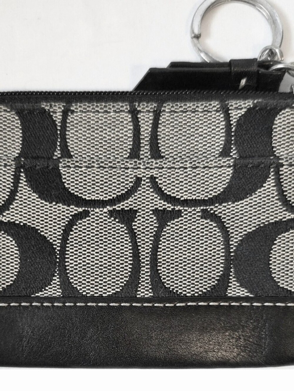 Coach Mini Skinny Coin ID Case Wallet Black C Gray Fabric Purse Keychain Vintage